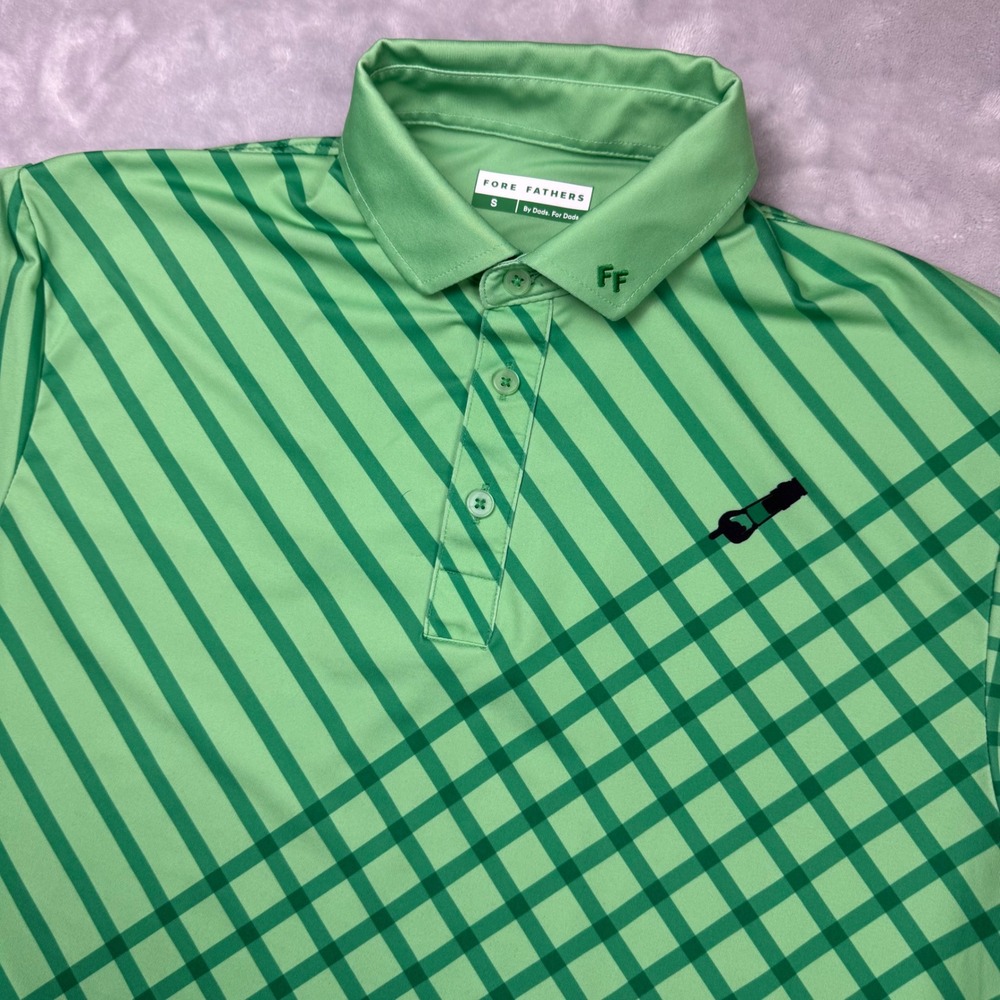 Fore Fathers Turf Dad Golf Polo Mens Size Small Green Diagonal Plaid Lawnmower